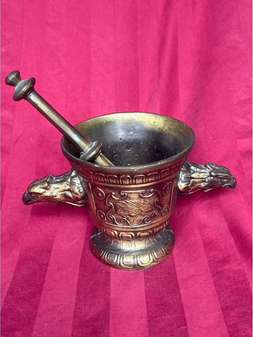 Vintage 1960s Richard A Klein Brass Mortar and Pestle Apothecary Eagle Hedgehog